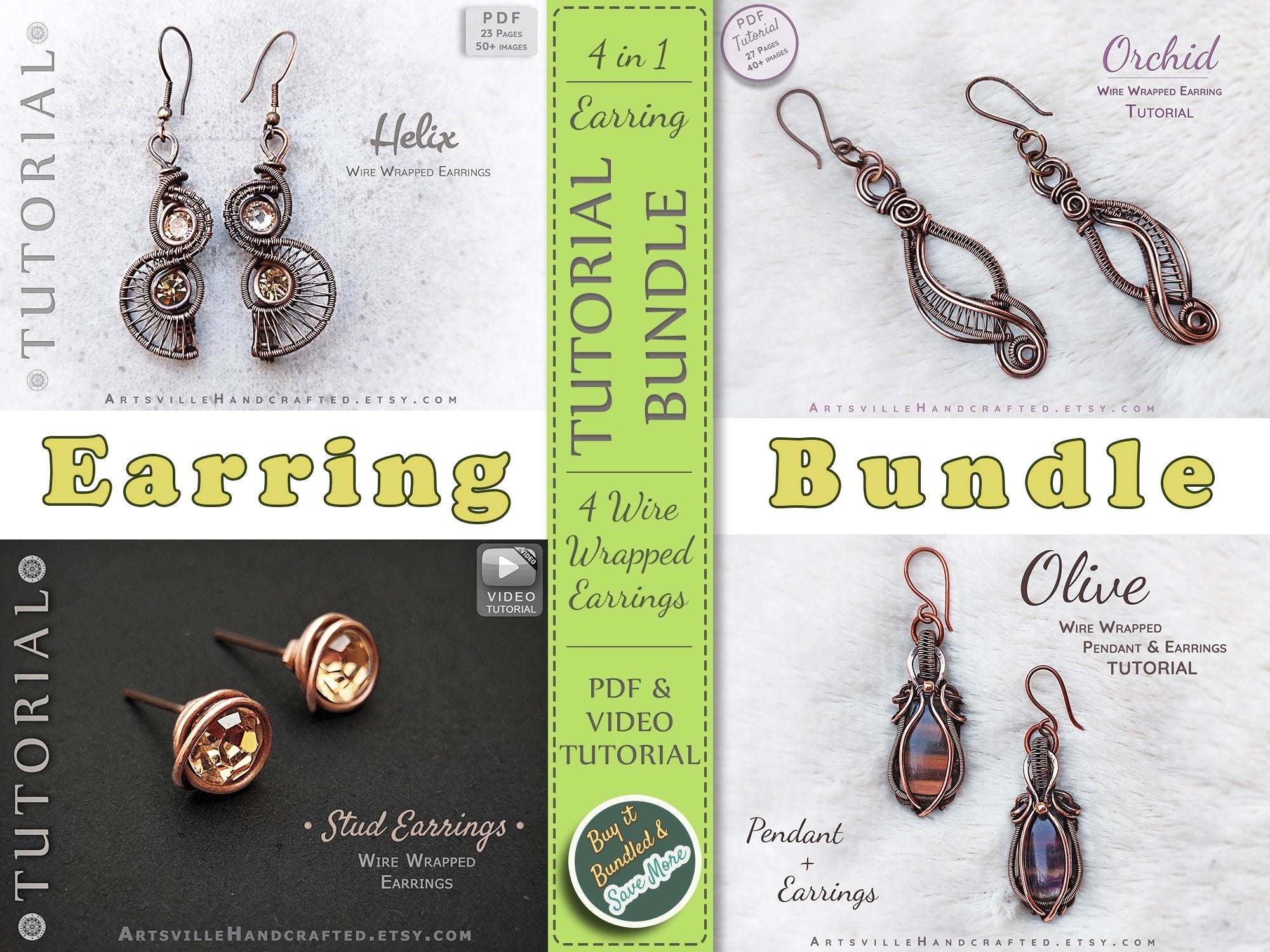 Olive Pendant and Earrings DIY Kit, Wire Wrapping Kit, Craft Kit