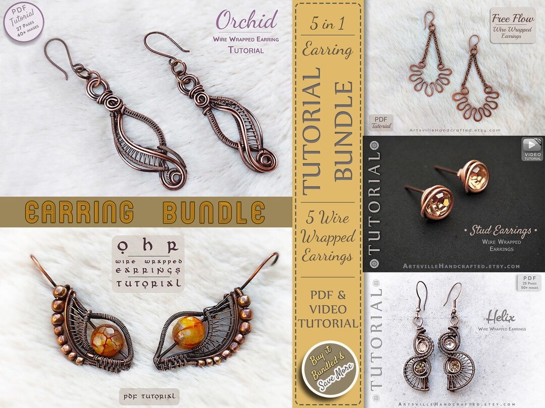 5 Wire Wrap Earring Tutorial Bundle, DIY Wire Earrings, Earrings