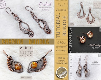 Pacchetto di 5 tutorial per orecchini con avvolgimento in filo metallico, orecchini fai da te con filo metallico, tutorial per orecchini, istruzioni passo passo per l'avvolgimento del filo metallico, download digitale in PDF