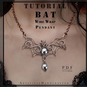 Bat Pendant for Beginners : Easy Wire Wrapped Halloween Beaded Bat Necklace Tutorial by ArtsvilleHandcrafted