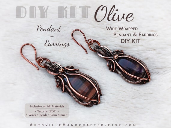 Olive Pendant and Earrings DIY Kit, Wire Wrapping Kit, Craft Kit for  Adults, Wire Jewelry Making Kit, DIY Kits for Adults Gift for Her 