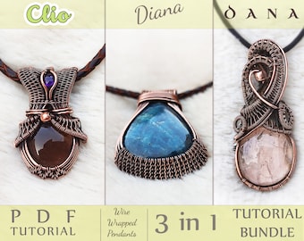 Paquete de 3 tutoriales de envoltura de alambre, tutoriales de cristales para envoltura de alambre, tutorial de joyería de alambre, patrones de tutoriales de alambre de ArtsvilleHandcrafted