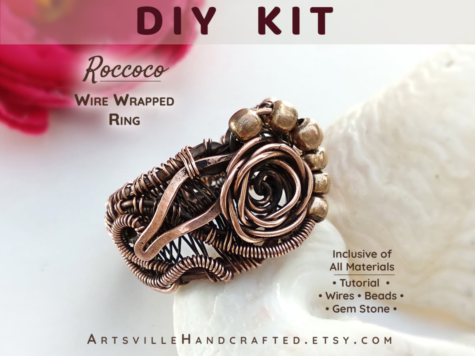 DIY Craft Kit: Create Your Own Copper Ring With Rose Design All