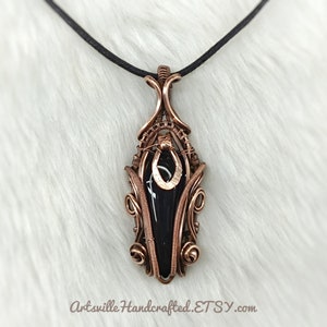 Schwarzer Onyx Draht Gewickelt Anhänger Halskette, Schwarzer Onyx Anhänger, Draht Gewickelt Schmuck, 5 Jahre Jahrestag Geschenk, Witchy Schmuck, Elfen Halskette
