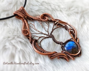 Pendentif arbre de vie en labradorite, pendentif en cristal arbre de vie, arbre de vie en cuivre, collier Yggdrasil, cadeaux de la mythologie nordique, bijoux elfiques