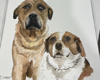 Custom Pet Portraits 2 Dog Watercolor Painting