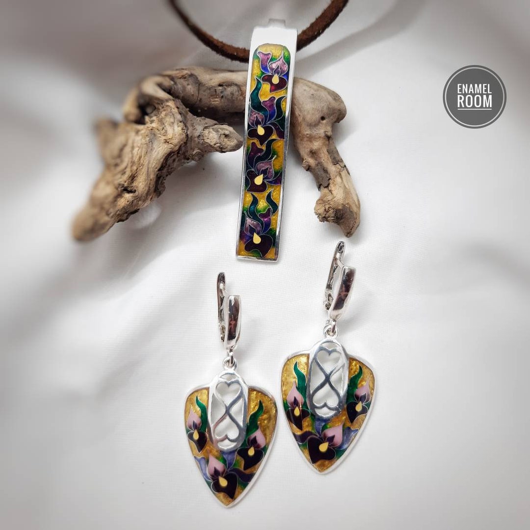 Iris Flower Jewelry Sets.cloisonne Enamel Jewelry. 925 Etsy