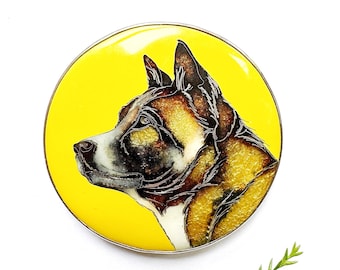 Akita Dog Brooch, Sterling Silver Cloisonné Enamel Pendant, Handmade Art Jewelry