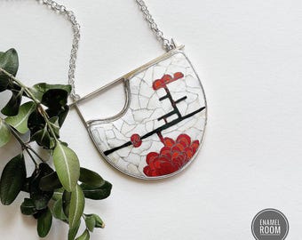 Cloisonné Enamel Pendant Necklace: Sterling Silver Boho Jewelry