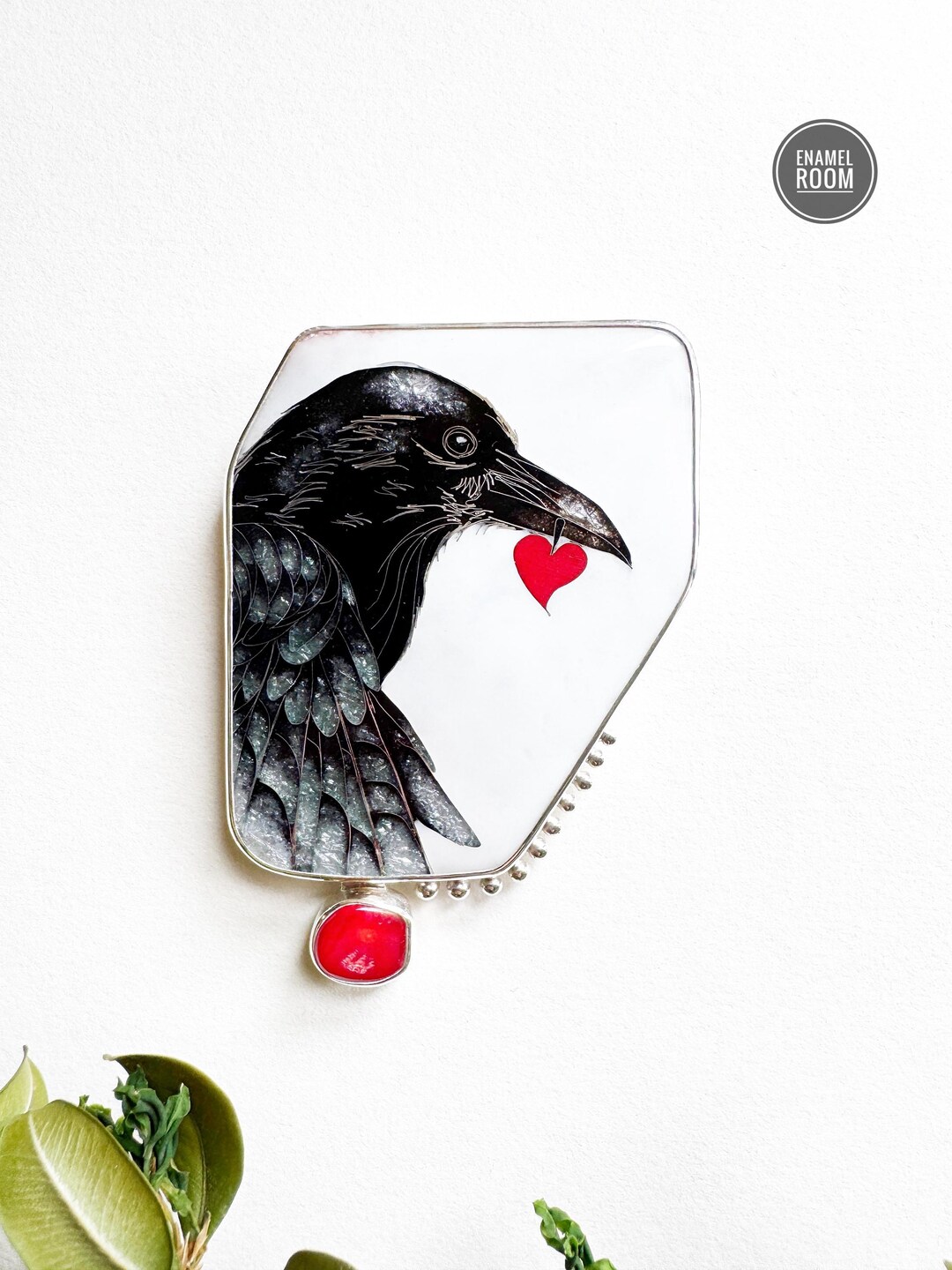 Black Raven Brooch/pendant - Handmade Cloisonne Enamel & Sterling ...