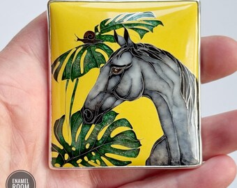 Horse Jewelry. Cloisonné Enamel Brooch Pendant in Sterling Silver | Handmade One of a Kind
