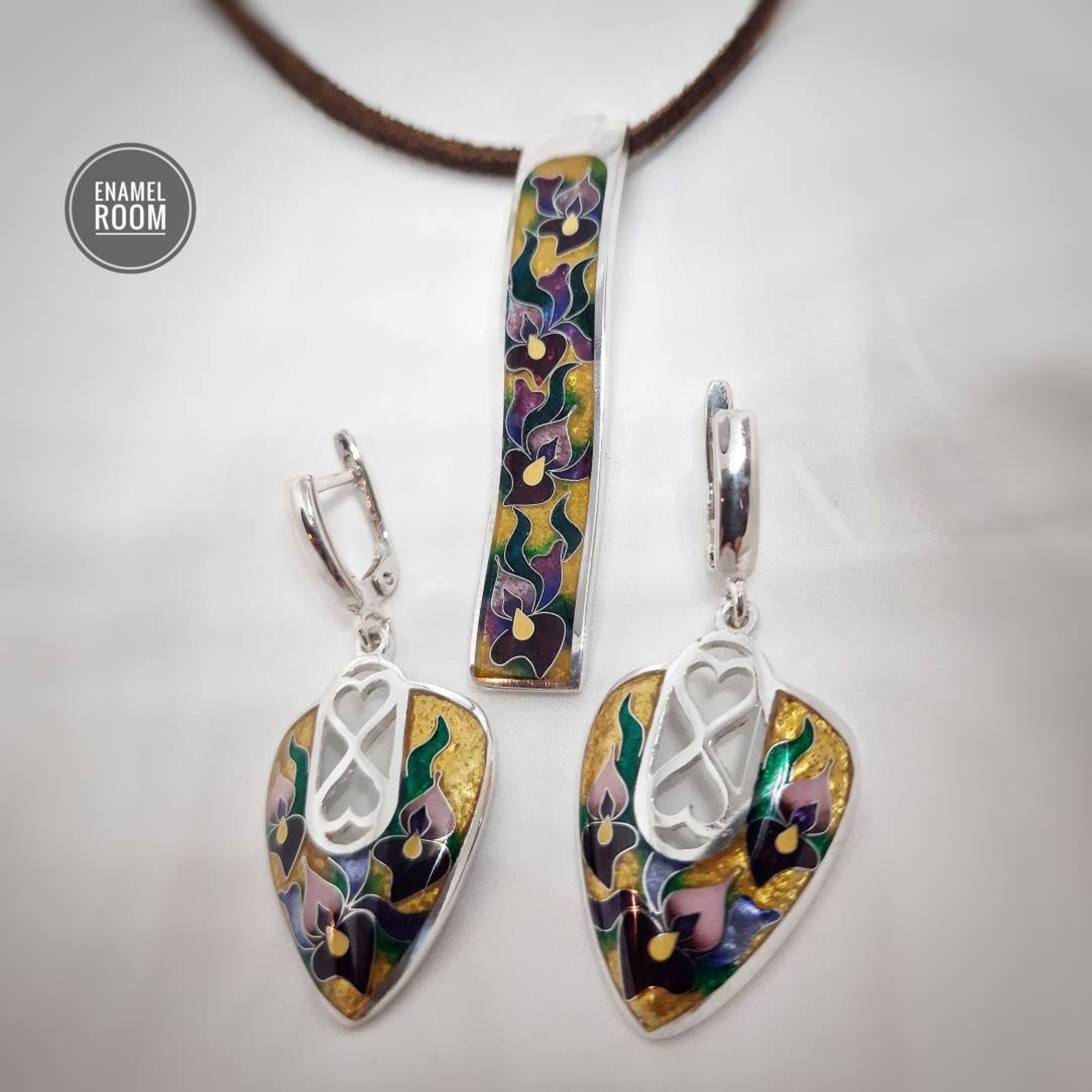 Iris Flower Jewelry Sets.cloisonne Enamel Jewelry. 925 Etsy