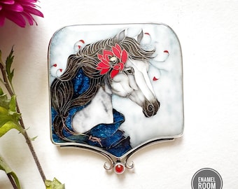 Unique Horse Jewelry: Cloisonne Enamel Brooch & Pendant – Equestrian Art Gift