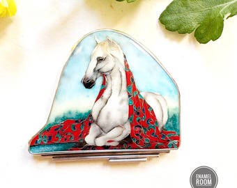 Horse Brooch Pendant in Sterling Silver | Cloisonné Enamel | Artisan Handmade Jewelry