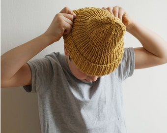 Beanie, vegan knitted hat, yellow hat, hand-knitted children's hat, knitted hat, vegan hat, unisex, women's hat