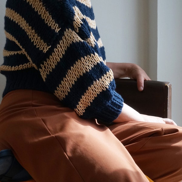 handknitted sweater, cropped sweater, organic cotton, striped shirt, Leinen, loungewear, crewneck vintage, GOTS, summer, knitwear, top