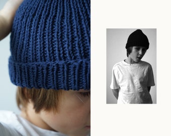 Vegan hand-knitted hat, dark blue knitted hat, cotton beanie, recycled cotton hat, vegan gift