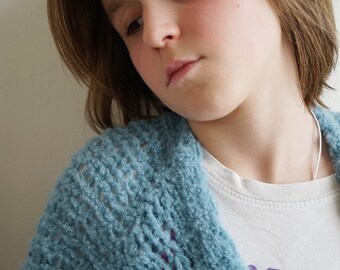 Jacke für Kinder, handgestrickte Jacke, Cardigan, gestrickte Jacke, blaue Strickjacke, slow fashion, Strickjacke für Kinder, Ballonärmel