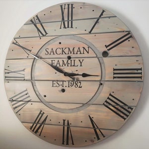 Farmhouse Wood Spool Wall Clock - 20" to 36 IN Round Wooden Clock - Personalized Unique Gift - Industrial Rustic Statement Piece- Custom Art