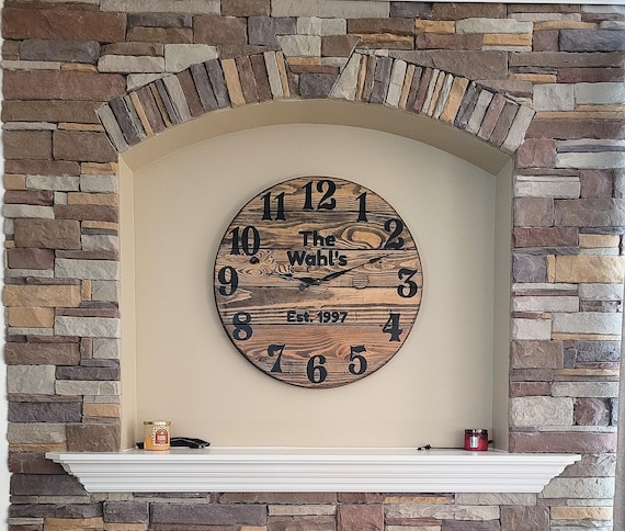 Rustic Farmhouse Spool Wall Clock – 20" to 36" Round – Personalized Wooden Clock – Industrial Custom Art – Large Unique Statement Decor