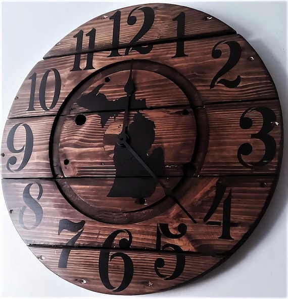 Farmhouse Wood Spool Wall Clock - 20" to 36 IN Round Wooden Clock - Personalized Unique Gift - Industrial Rustic Statement Piece- Custom Art