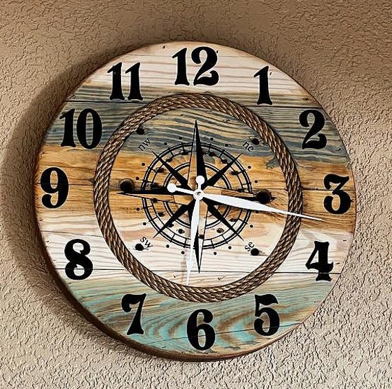 Rustic Farmhouse Spool Wall Clock – 20" to 36" Round – Personalized Wooden Clock – Industrial Custom Art – Large Unique Statement Decor
