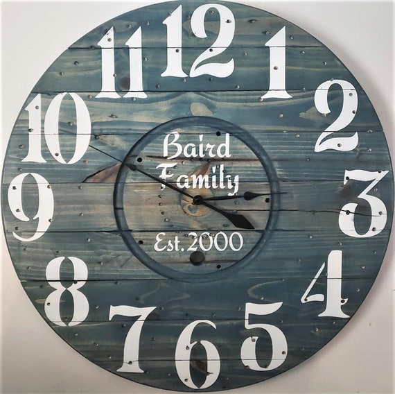 Farmhouse Wood Spool Wall Clock - 20" to 36 IN Round Wooden Clock - Personalized Unique Gift - Industrial Rustic Statement Piece- Custom Art