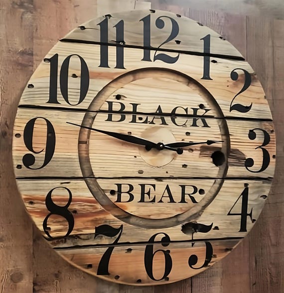 Farmhouse Wood Spool Wall Clock - 20" to 36 IN Round Wooden Clock - Personalized Unique Gift - Industrial Rustic Statement Piece- Custom Art