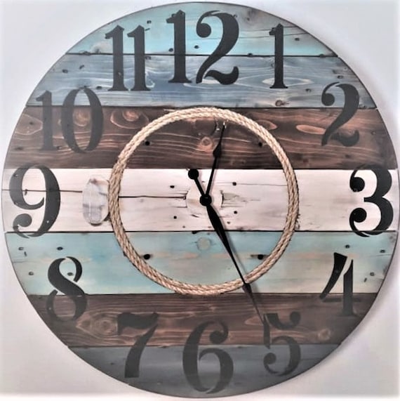 Farmhouse Wood Spool Wall Clock - 20" to 36 IN Round Wooden Clock - Personalized Unique Gift - Industrial Rustic Statement Piece- Custom Art