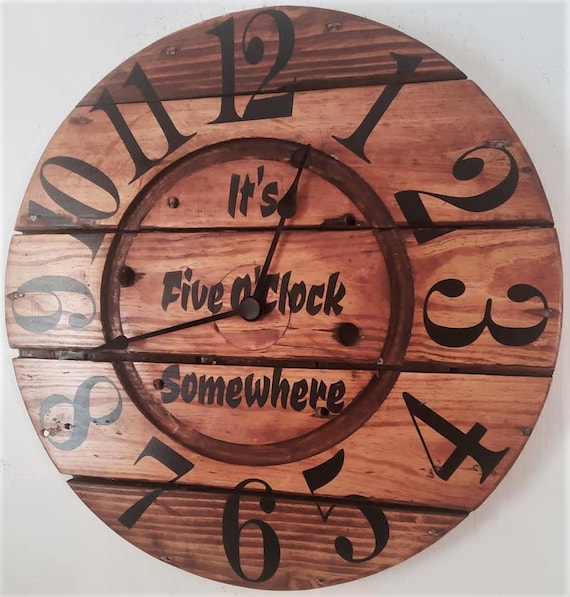 Farmhouse Wood Spool Wall Clock - 20" to 36 IN Round Wooden Clock - Personalized Unique Gift - Industrial Rustic Statement Piece- Custom Art
