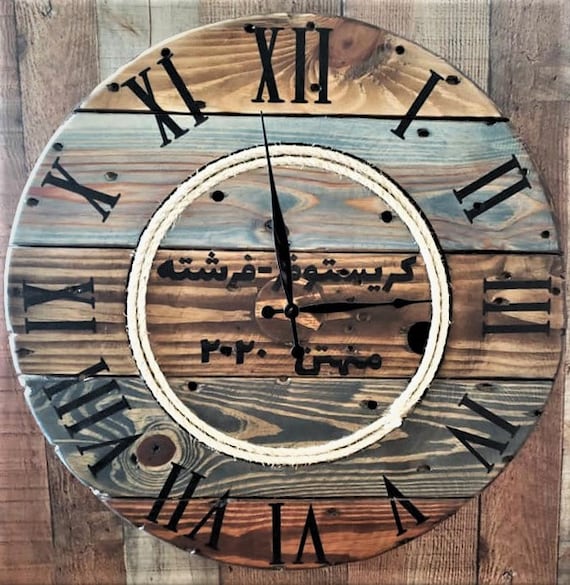 Farmhouse Wood Spool Wall Clock - 20" to 36 IN Round Wooden Clock - Personalized Unique Gift - Industrial Rustic Statement Piece- Custom Art