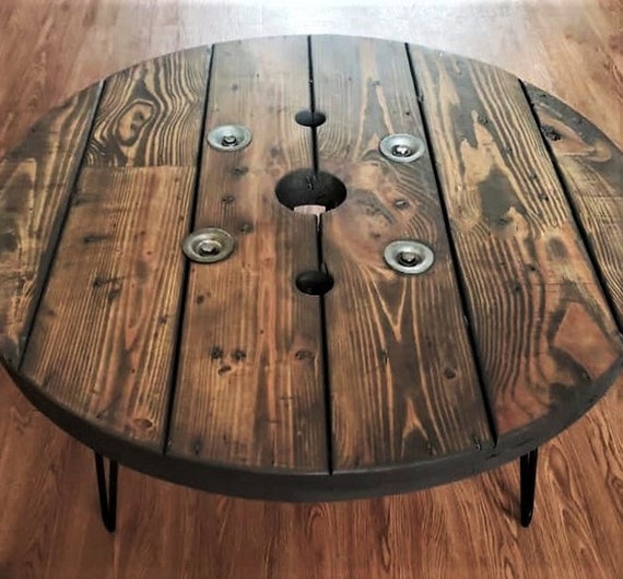 Mesa de carrete de madera de granja 20 a 36 IN Patas de horquilla y tubería