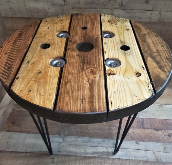 Farmhouse Wood Spool Table 20 to 36 IN Hairpin & Pipe Legs