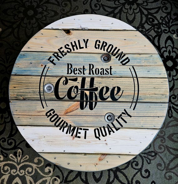 Rustic Spool Wood Round Table – 20" to 36" – Hairpin or Pipe Legs – Coffee Side Dining Pub Outdoor Table – Farmhouse Industrial Decor