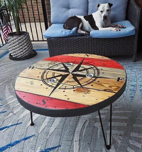 Rustic Spool Wood Round Table – 20" to 36" – Hairpin or Pipe Legs – Coffee Side Dining Pub Outdoor Table – Farmhouse Industrial Decor