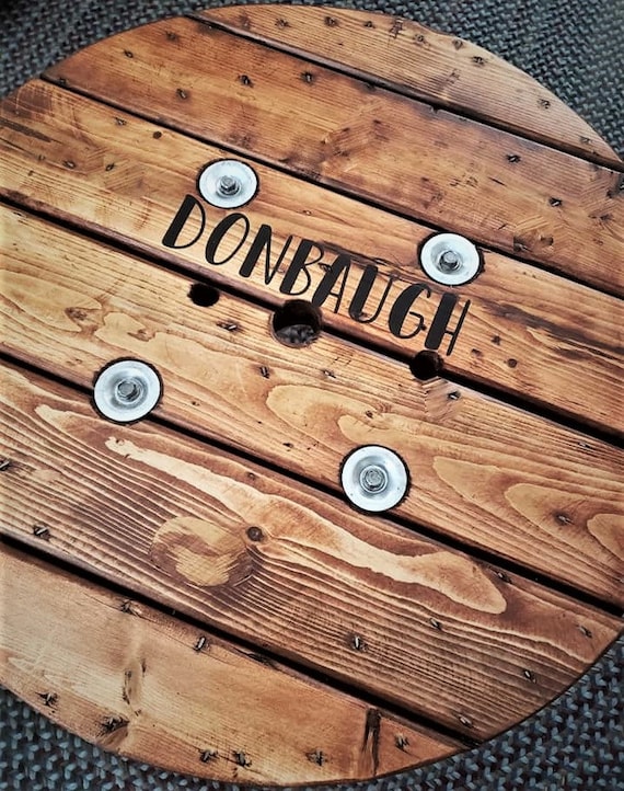 Farmhouse Wood Spool Table - 20" to 36 IN - Hairpin & Pipe Legs - Statement Piece Gift - Round Coffee Side Dining Pub Outdoor Wooden Table
