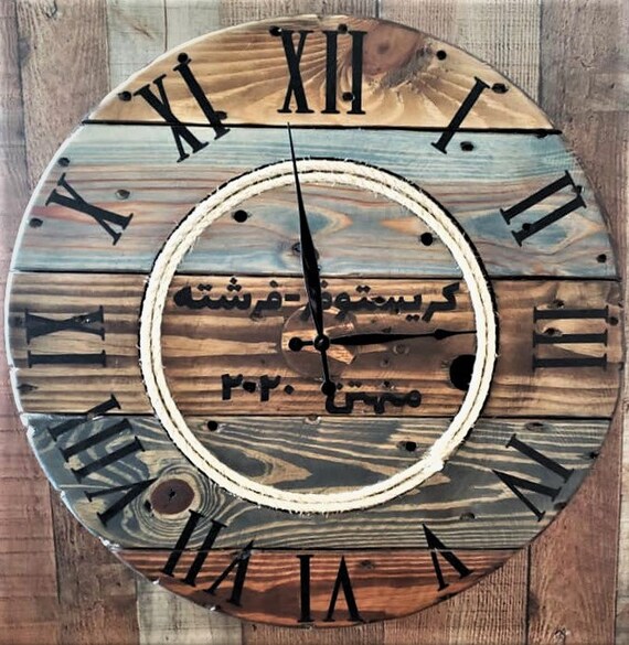 Farmhouse Wood Spool Wall Clock - 20" to 36 IN Round Wooden Clock - Personalized Unique Gift - Industrial Rustic Statement Piece- Custom Art