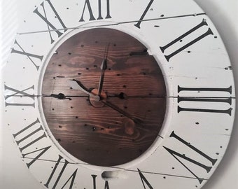 Farmhouse Wood Spool Wall Clock - 20" to 36 IN Round Wooden Clock - Personalized Unique Gift - Industrial Rustic Statement Piece- Custom Art