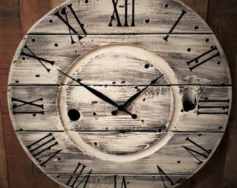 Farmhouse Wood Spool Wall Clock - 20" to 36 IN Round Wooden Clock - Personalized Unique Gift - Industrial Rustic Statement Piece- Custom Art