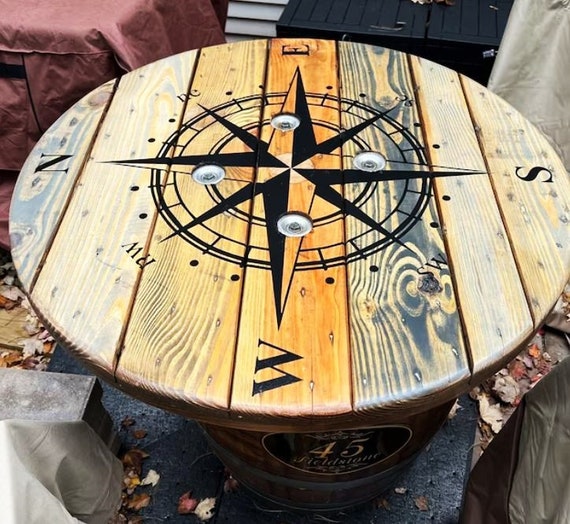 Farmhouse Wood Spool Table - 20" to 36 IN - Hairpin & Pipe Legs - Statement Piece Gift - Round Coffee Side Dining Pub Outdoor Wooden Table