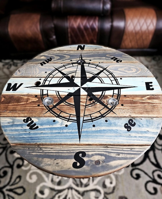 Farmhouse Wood Spool Table - 20" to 36 IN - Hairpin & Pipe Legs - Statement Piece Gift - Round Coffee Side Dining Pub Outdoor Wooden Table