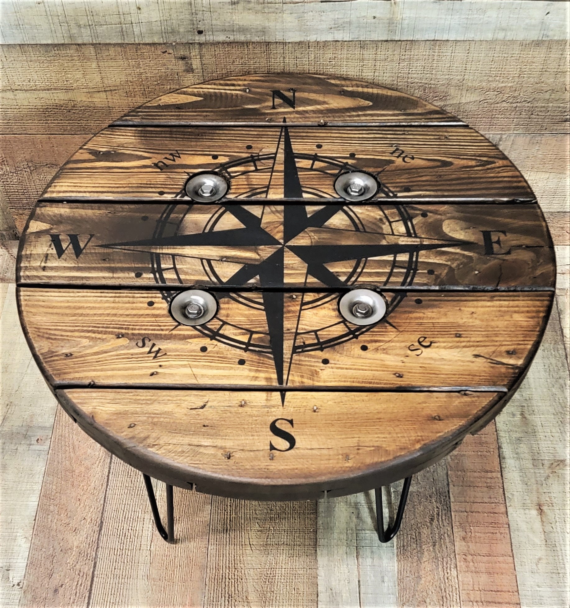 Farmhouse Wood Spool Table 20 36 Hairpin & Pipe Legs Round Coffee End Side  Dining Pub Outdoor Wooden Table New Industrial Rustic 