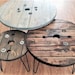 Farmhouse Wood Spool Table - 20' - 36' - Hairpin & Pipe Legs - Round Coffee End Side Dining Pub Outdoor Wooden Table - New Industrial Rustic