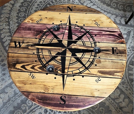 Farmhouse Wood Spool Table - 20" to 36 IN - Hairpin & Pipe Legs - Statement Piece Gift - Round Coffee Side Dining Pub Outdoor Wooden Table