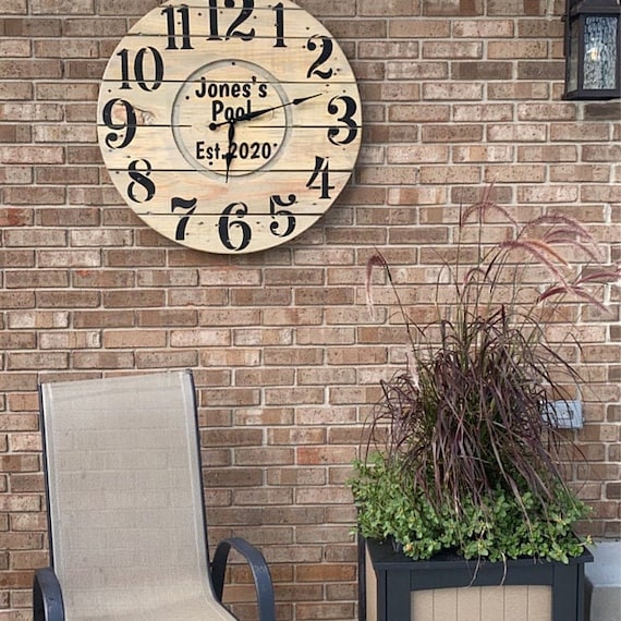 Farmhouse Wood Spool Wall Clock - 20" to 36 IN Round Wooden Clock - Personalized Unique Gift - Industrial Rustic Statement Piece- Custom Art