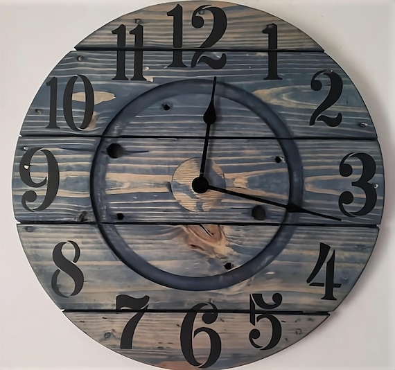 Farmhouse Wood Spool Wall Clock - 20" to 36 IN Round Wooden Clock - Personalized Unique Gift - Industrial Rustic Statement Piece- Custom Art