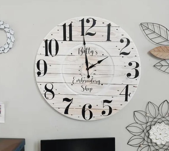 Farmhouse Wood Spool Wall Clock - 20" to 36 IN Round Wooden Clock - Personalized Unique Gift - Industrial Rustic Statement Piece- Custom Art