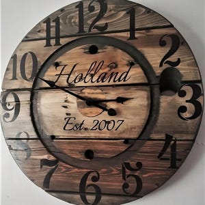Rustic Farmhouse Spool Wall Clock – 20" to 36" Round – Personalized Wooden Clock – Industrial Custom Art – Large Unique Statement Decor