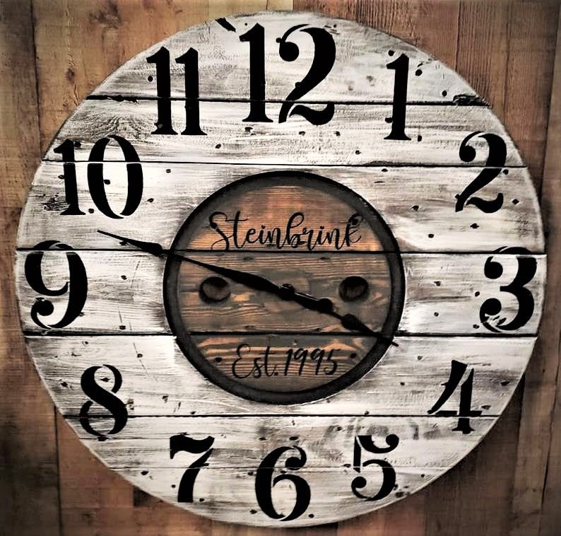 Farmhouse Wood Spool Wall Clock 20 to 36 IN Round Etsy