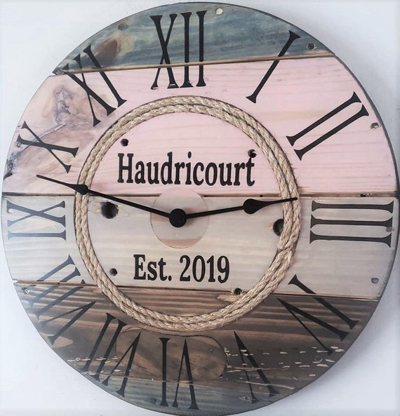Farmhouse Wood Spool Wall Clock - 20" to 36 IN Round Wooden Clock - Personalized Unique Gift - Industrial Rustic Statement Piece- Custom Art